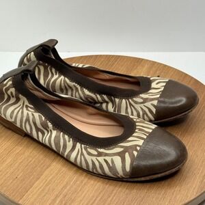 Anyi Lu Zebra Print Leather Cap Toe Ballet Flats - Size 36.5